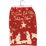 "Let Us Adore Him" Red Christmas Kitchen Towel #100-S512