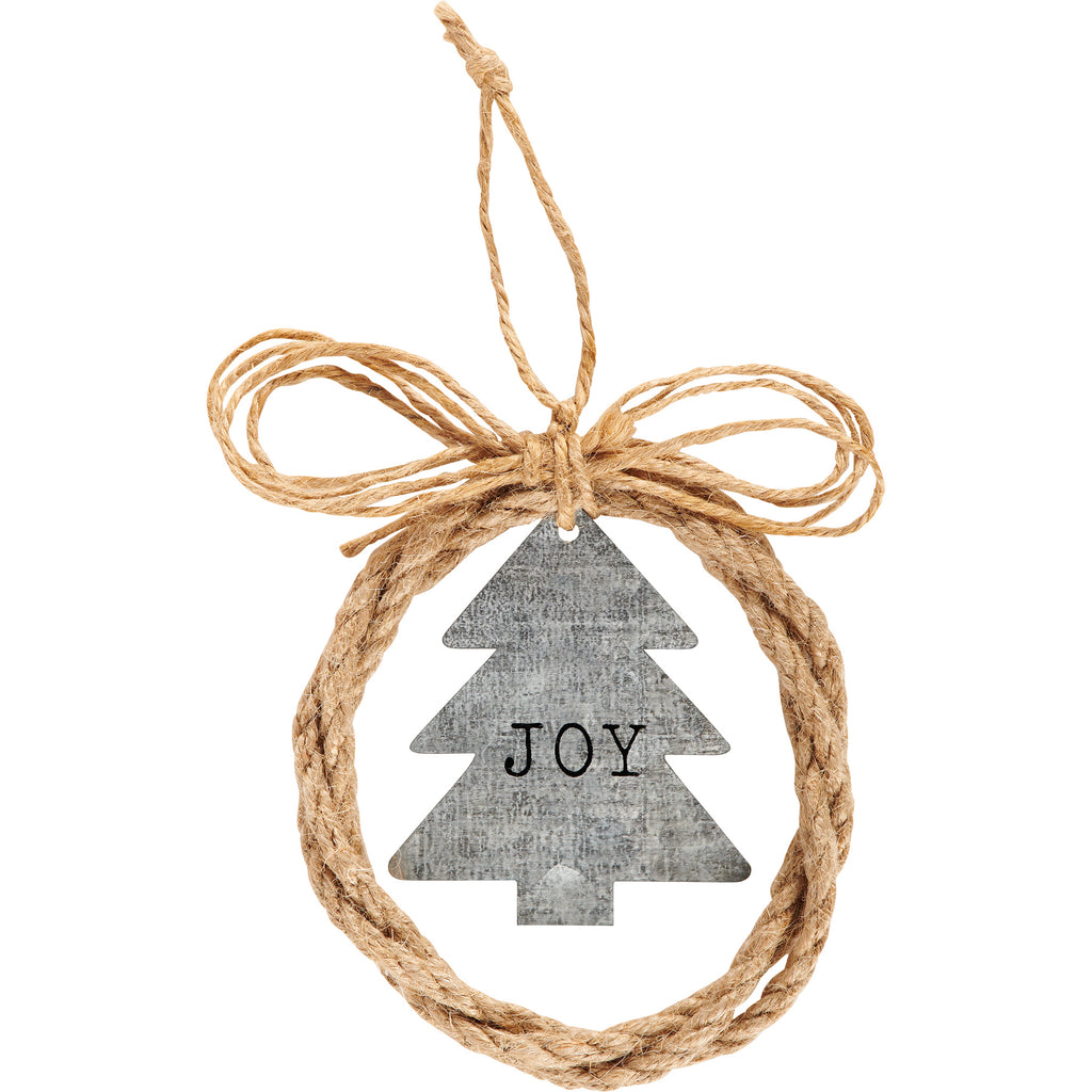 "Joy" Tree - Country Ornament with Tin and Rope Details #100-C275