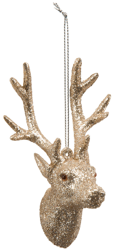 Champagne Glitter Deer Head Christmas Ornament #100-C215