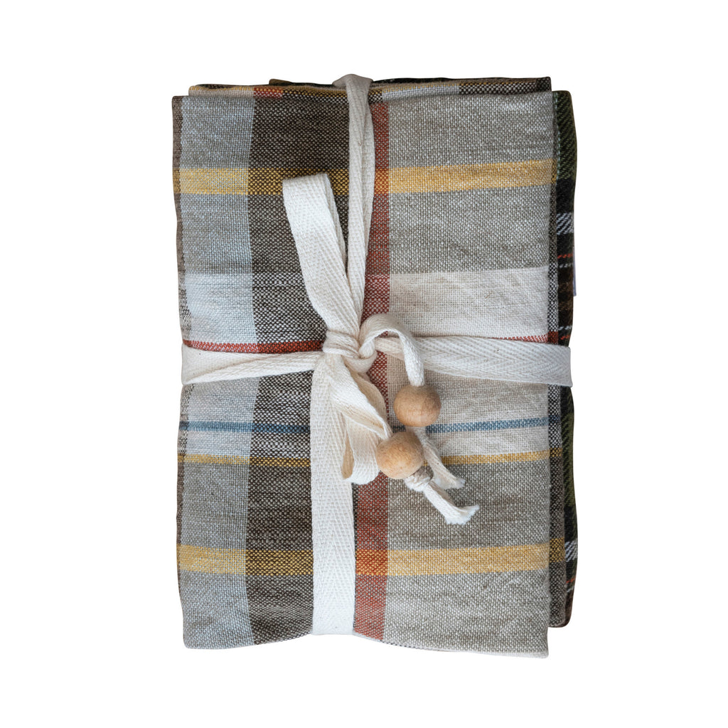 Creative Coop Cotton Plaid Towel Set of Three