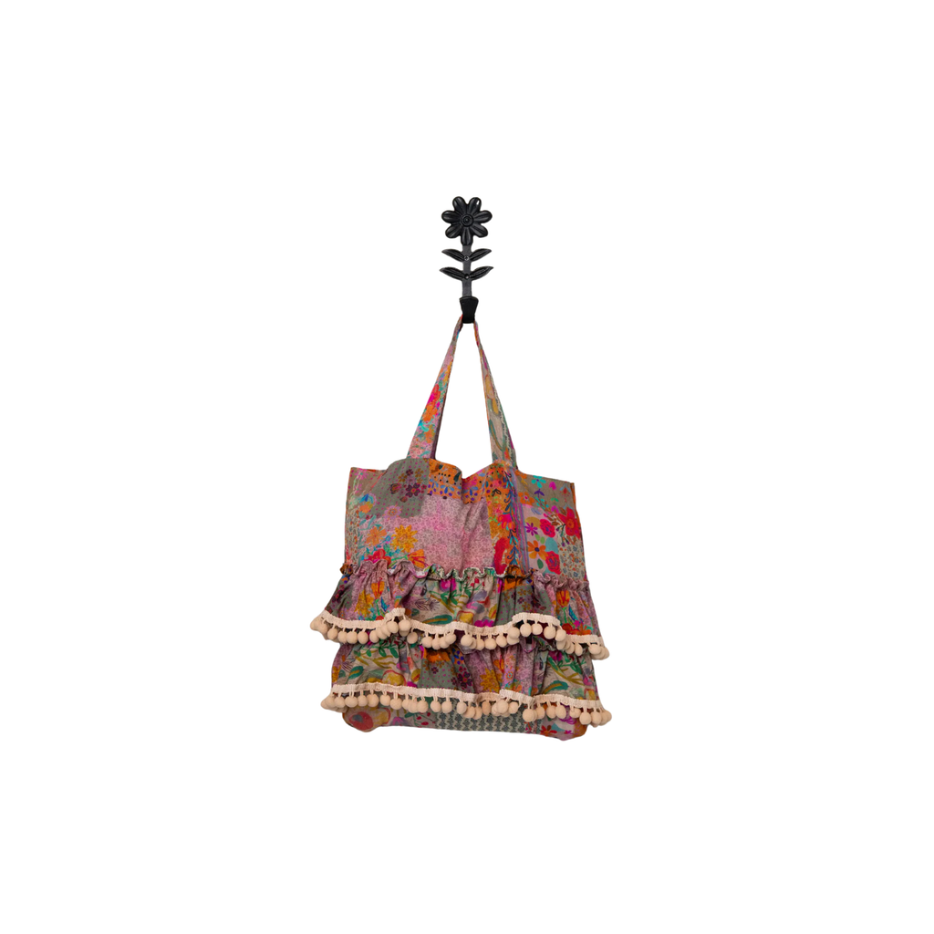 Natural Life Mini Ruffle Tote Bag- Pink Floral Patchwork