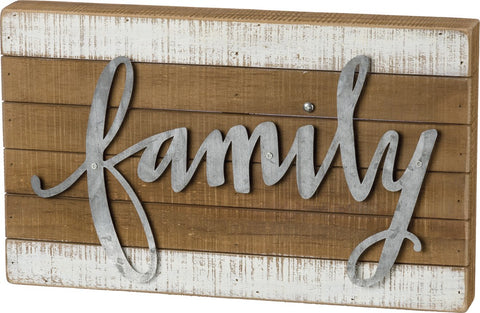 "Family" Slated Wood Sign with Tin Letters #100-957