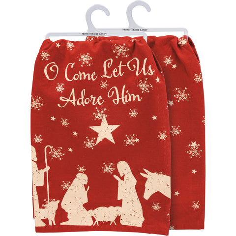 "Let Us Adore Him" Red Christmas Kitchen Towel #100-S512