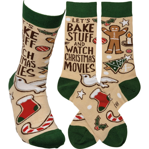 "Let's Bake Stuff And Watch Movies" Christmas Socks #100-S452