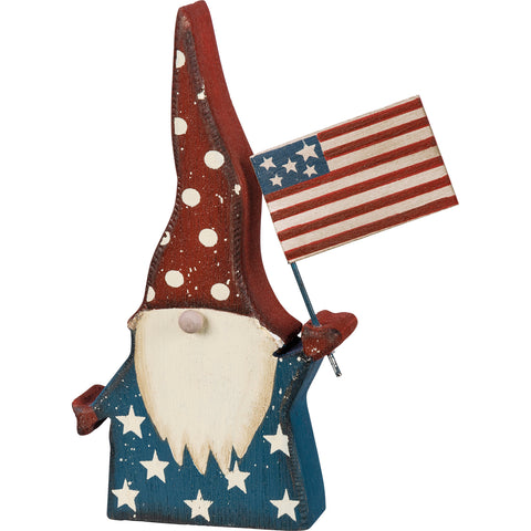 Gnome Holding Flag - Patriotic Chunky Sitter #H112