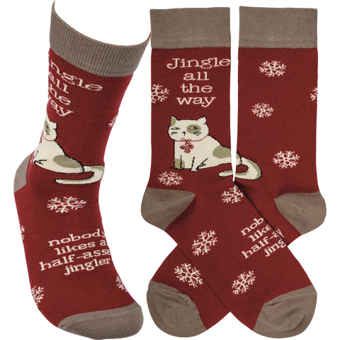 "Jingle All the Way" Funny Cat Socks for Christmas #100-S409