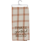 "Thankful Grateful Blessed" Embroidered Plaid Kitchen Towel for Fall Decor #100-S500