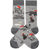 "Meowy Christmas" Socks as Gift for Cat Person #100-S402