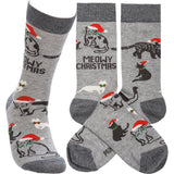 "Meowy Christmas" Socks as Gift for Cat Person #100-S402