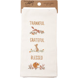"Thankful Grateful Blessed" with Animals Embroidered Kitchen Towel #100-S501