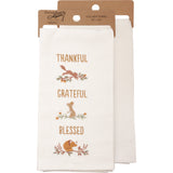 "Thankful Grateful Blessed" with Animals Embroidered Kitchen Towel #100-S501