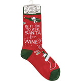 "Is It Okay To Ask Santa For Wine?" Chirstmas Socks #100-S454