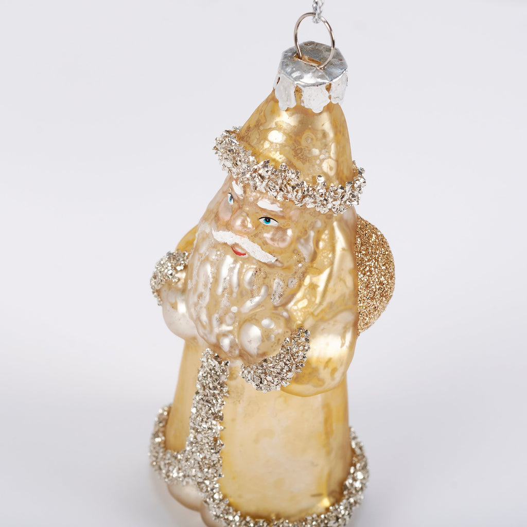 Christmas Ornament - Gold Glass Santa #C298