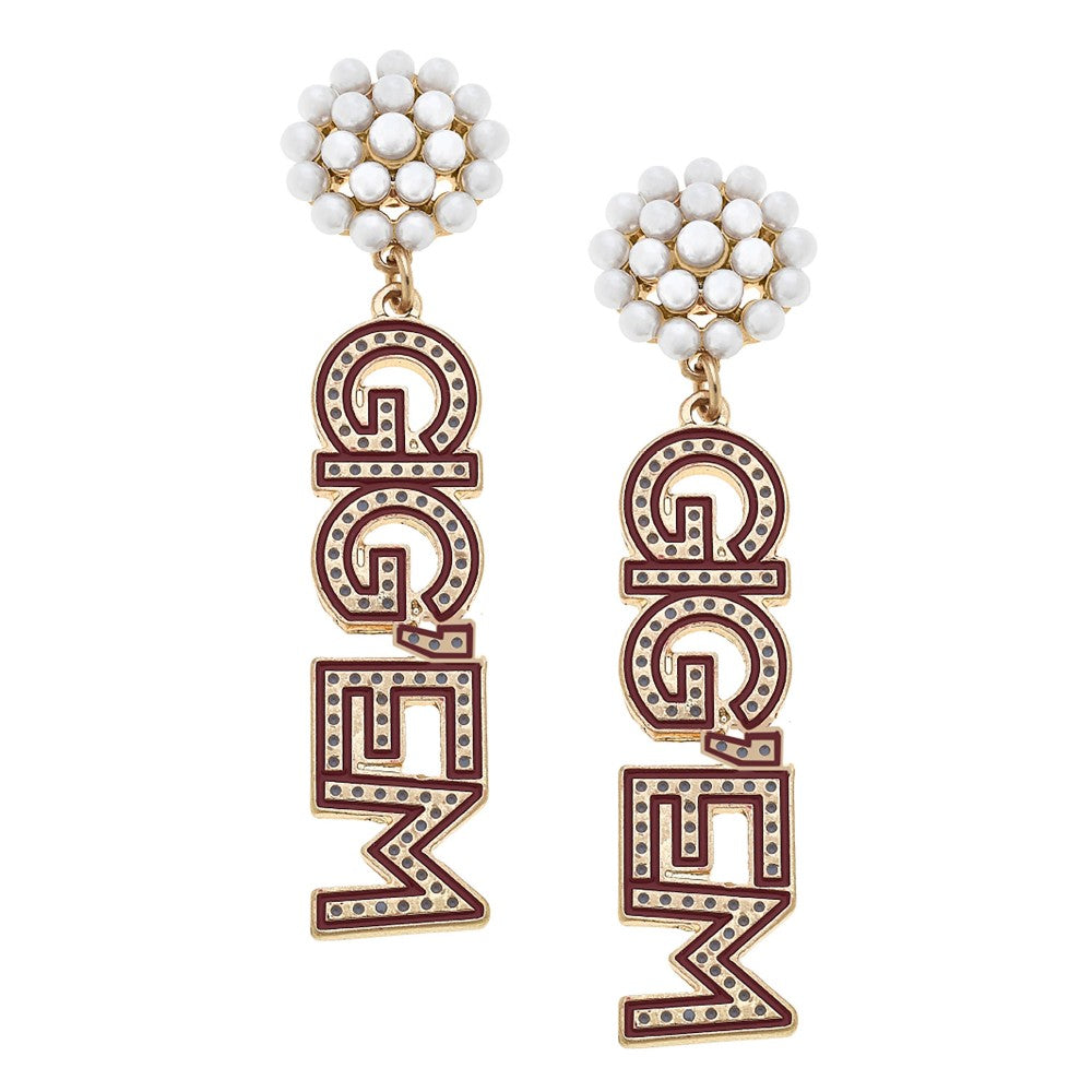 Texas A&M "Gig 'Em" Pearl Cluster Earrings