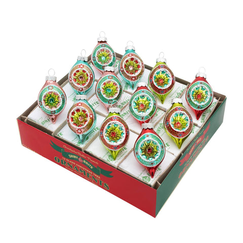 Shiny Brite Christmas Holiday Glass Ornament – Festive Fete Tulip Shape Ornaments 1.75" Set of 12