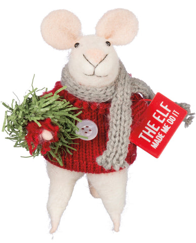 "Elf Made Me" Mouse Critter with Christmas Wreath #100-C250