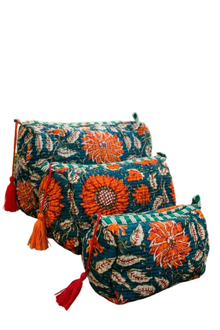 Quilted Makeup/Toiletry Bag- Orange