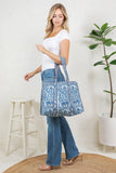 Reversible Quilted Tote Bag- Blue