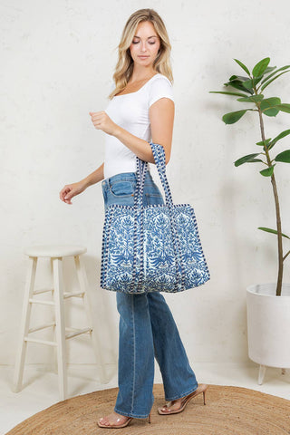 Reversible Quilted Tote Bag- Blue
