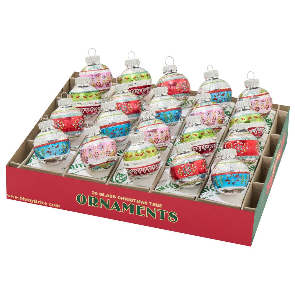 Shiny Brite Christmas Holiday Glass Ornament –  Festive Fete 1.25" Rounds Set of 20