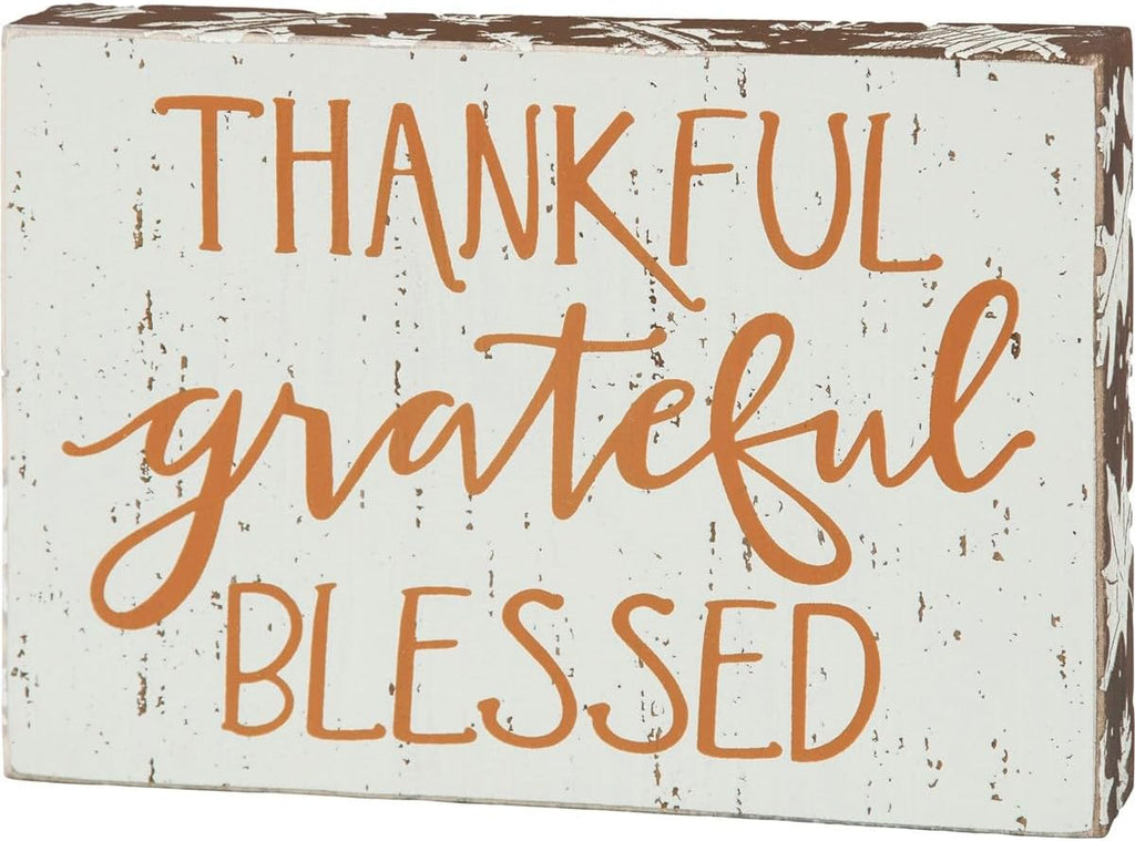 "Thankful Grateful Blessed" Block Sign for Thanksgiving Decor #100-H155