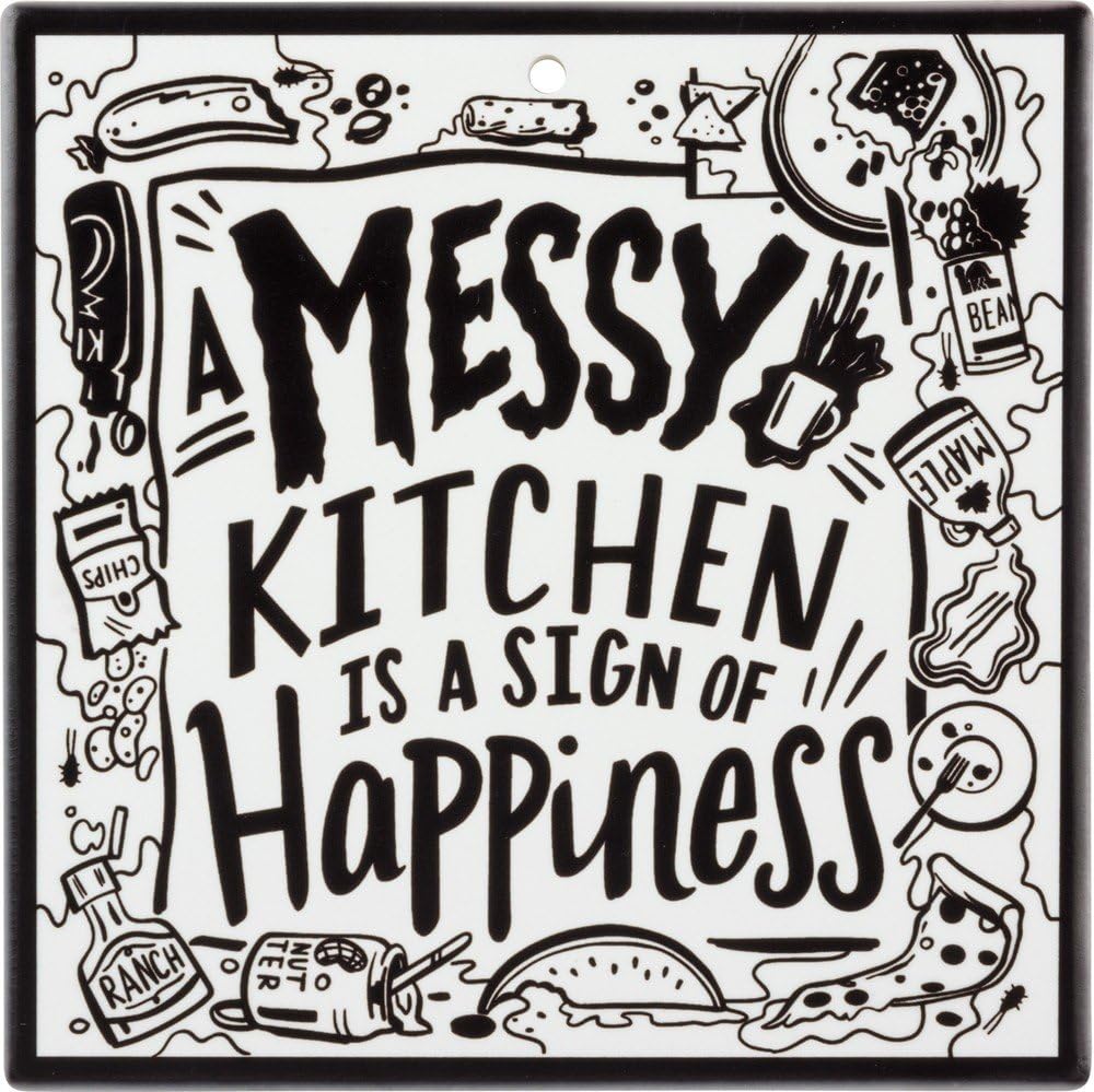 Stoneware Spoon Rest "A Messy Kitchen is a Happy Kitchen" #100-1556
