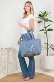 Reversible Quilted Tote Bag- Blue