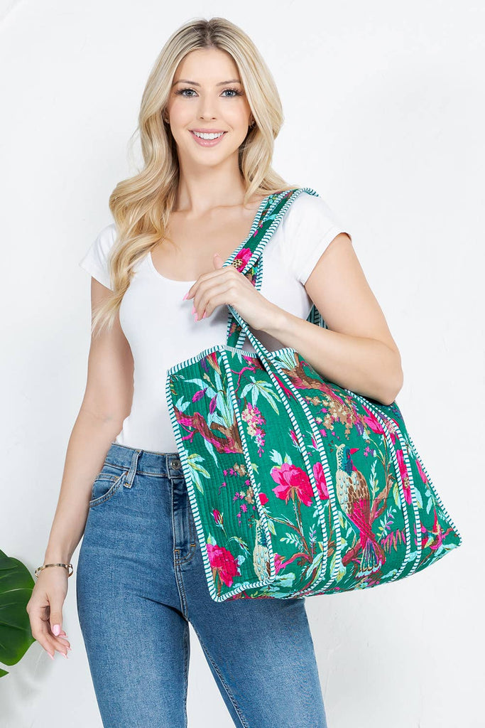 Quilted Tote Bag- Bird