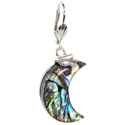 Hippie Abalone Shell Crescent Moon Dangle Earrings