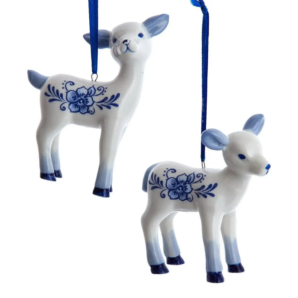 Christmas Ornament- Porcelain Delft Blue Fawns Set of 2