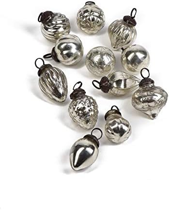 Christmas Ornament Embossed Mercury Glass Ornaments in Muslin Bag