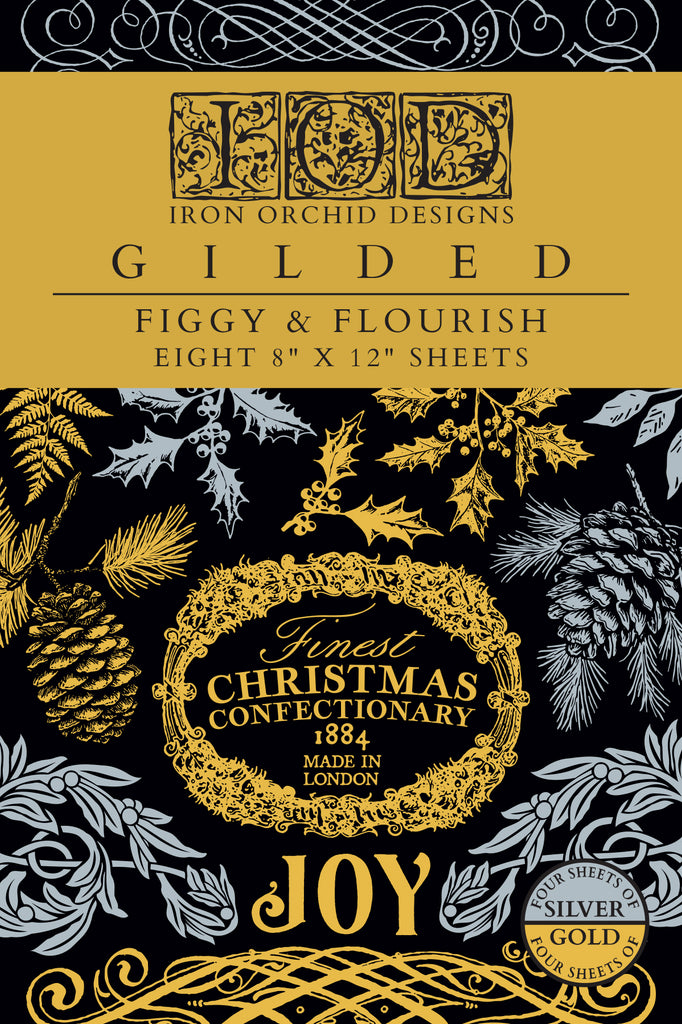 IOD Decor Gilded Foil Transfer Figgy and Flourish 8x12" 8 Sheets Pad by Iron Orchid Designs