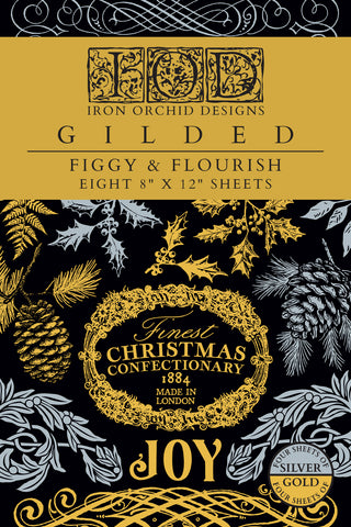 IOD Decor Gilded Foil Transfer Figgy and Flourish 8x12" 8 Sheets Pad by Iron Orchid Designs