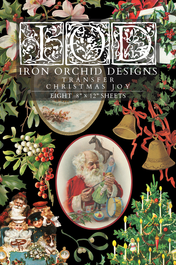 IOD Decor Transfer Christmas Joy 8"X12" 8-Pages Pad by Iron Orchid Designs
