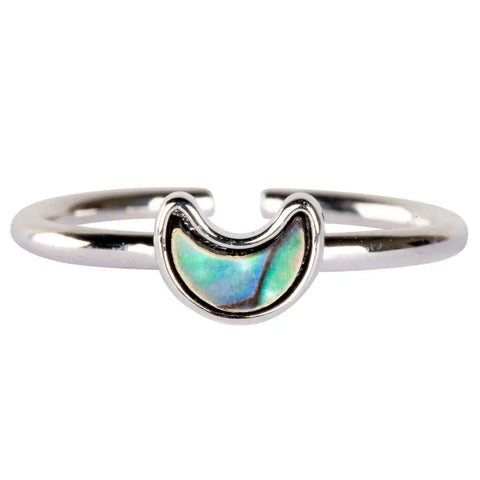 Hippie Crescent Moon Abalone Adjustable Ring