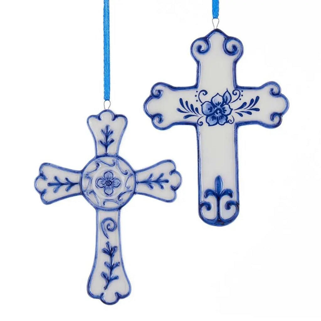 Christmas Ornament- Porcelain Delft Blue Crosses Set of 2