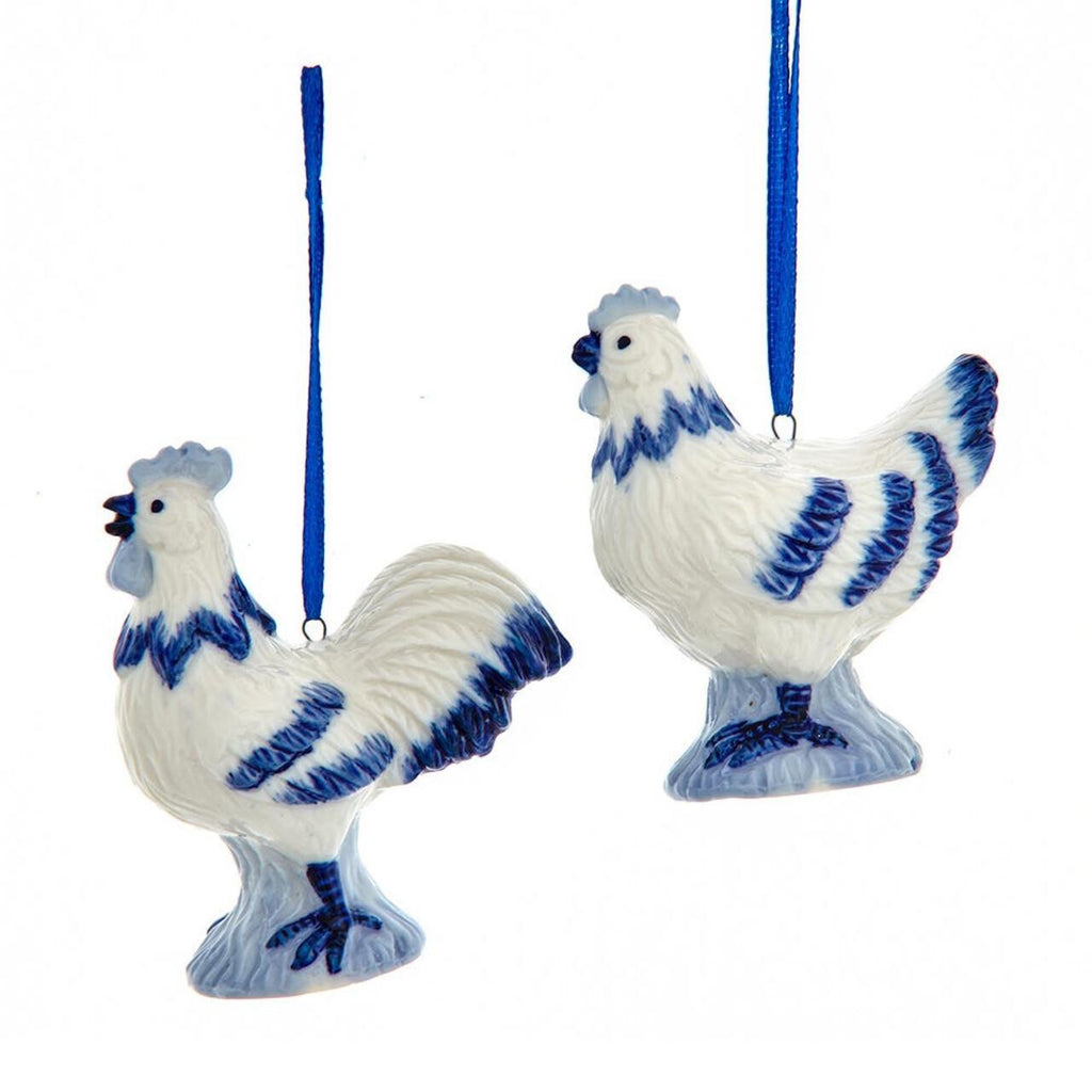 Christmas Ornament- Porcelain Delft Blue Chickens Set of 2