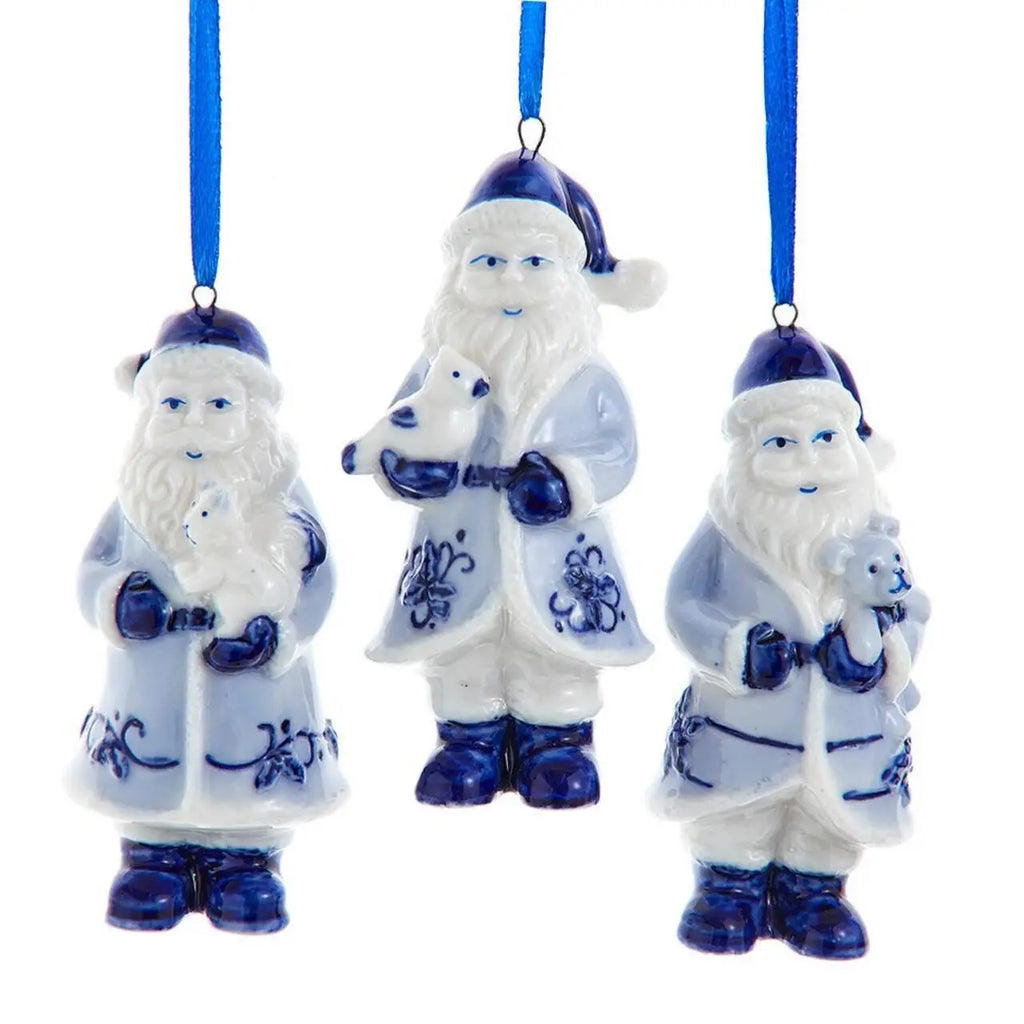Christmas Ornament- Porcelain Delft Blue Santas Set of 3