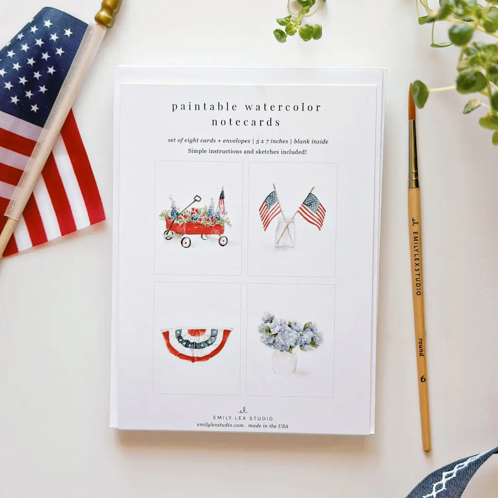 Emily Lex Studios Watercolor Paintable Notecards Americana