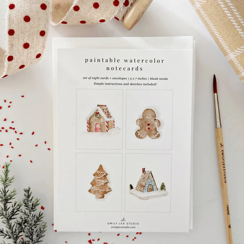 Emily Lex Studios Watercolor Paintable Notecards Gingerbread