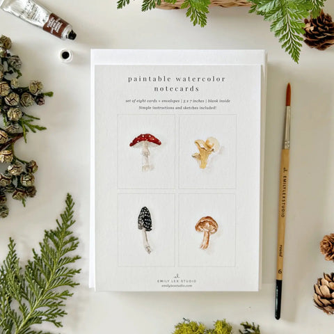 Emily Lex Studios Watercolor Paintable Notecards Mushrooms