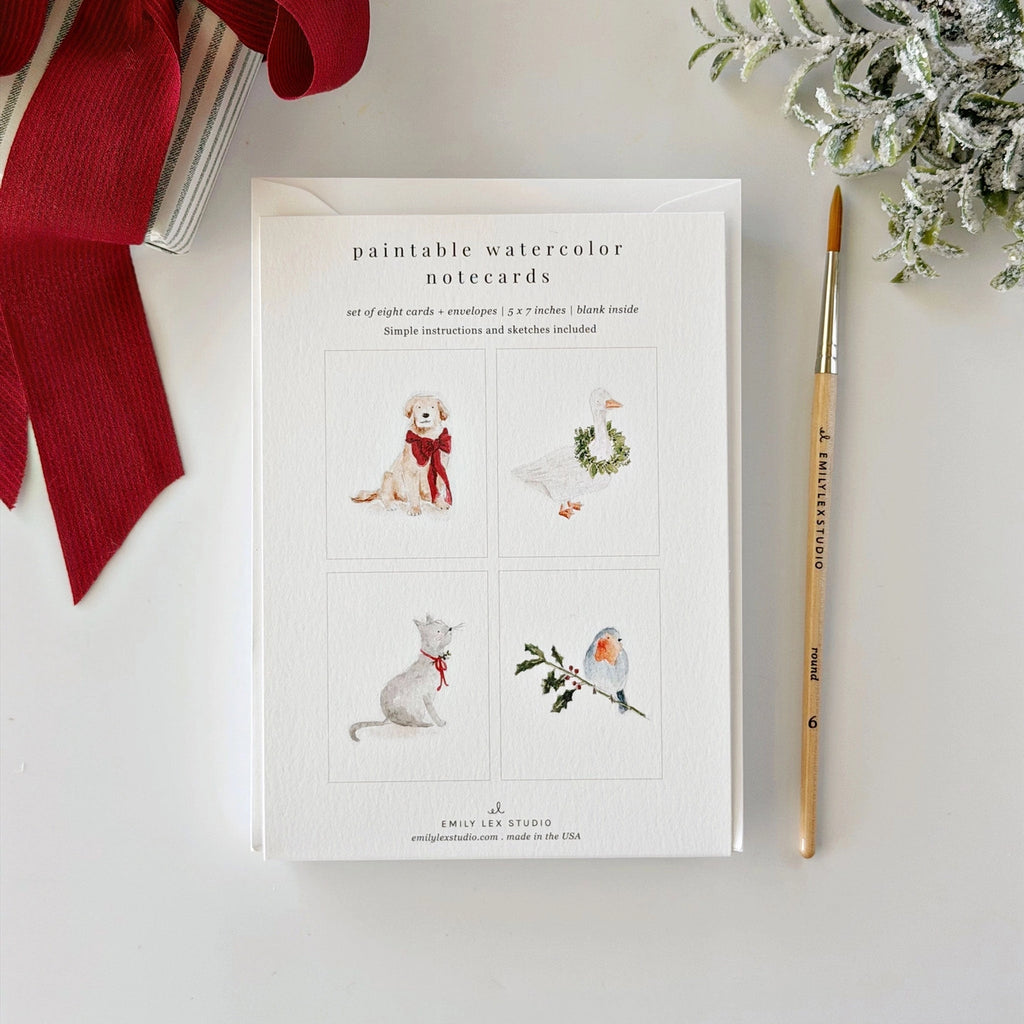 Emily Lex Studios Watercolor Paintable Notecards Festive Friends