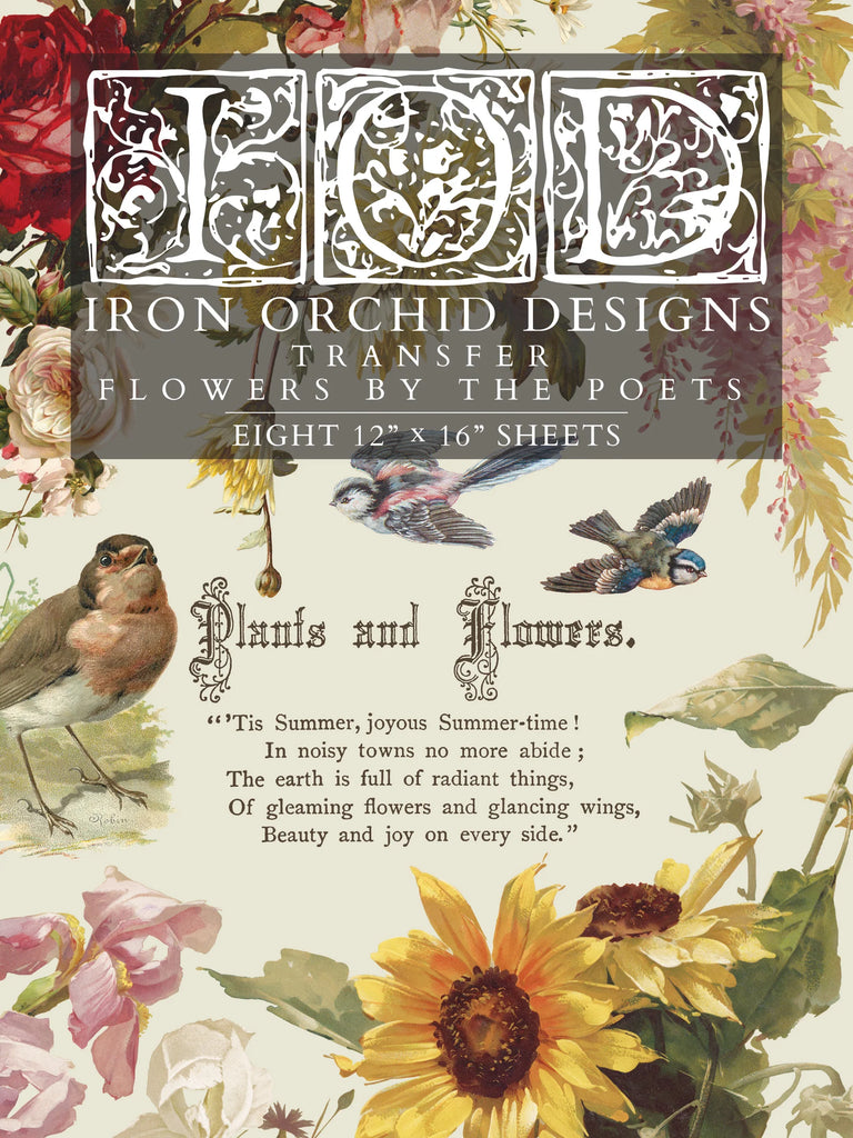 IOD Decor Transfer Flowers by the Poets 12"x16" 8-Pages Pad by Iron Orchid Designs