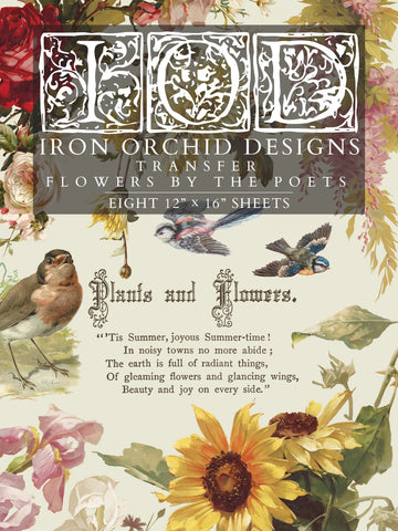 IOD Decor Transfer Flowers by the Poets 12"x16" 8-Pages Pad by Iron Orchid Designs