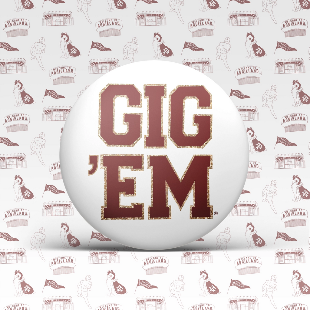 Aggie Texas A&M Gig'Em Button Pin