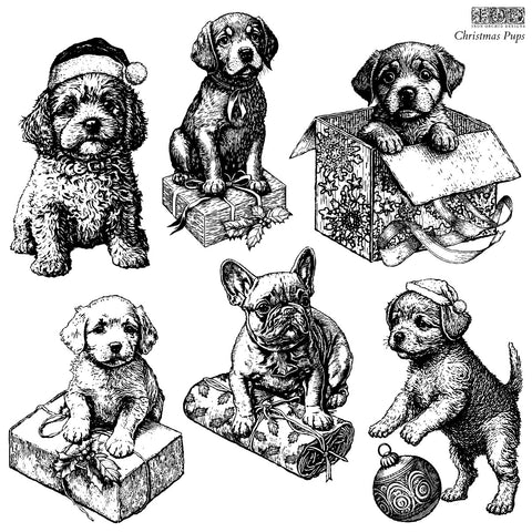 IOD Decor Stamp Christmas Pups Puppies 12x12" by Iron Orchid Designs