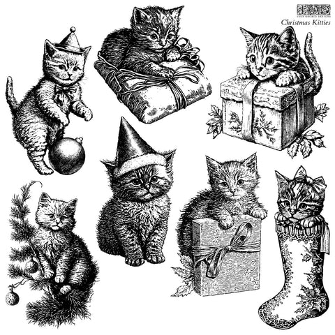 IOD Decor Stamp Christmas Kitties 12x12" by Iron Orchid Designs