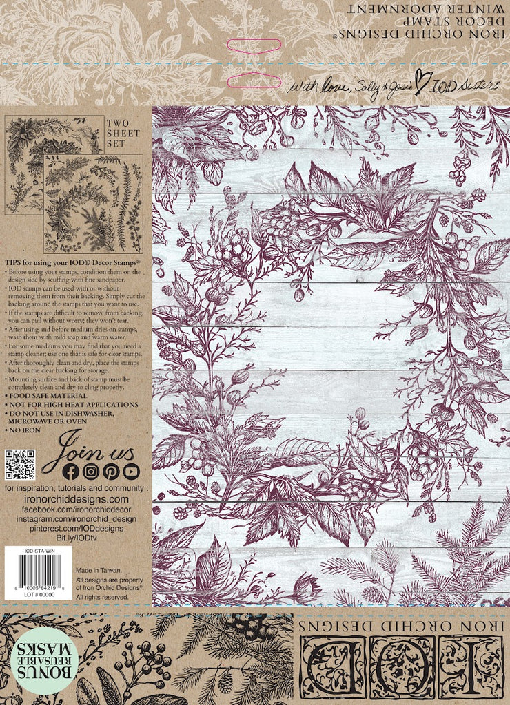 IOD Decor Stamp Winter Adornment 12x12" 2 PAGES by Iron Orchid Designs