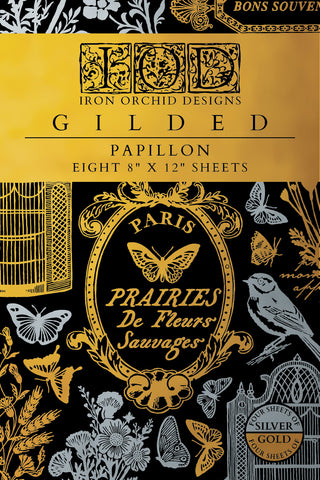 IOD Decor Gilded Foil Transfer Papillon 8x12" 8 Sheets Pad by Iron Orchid Designs