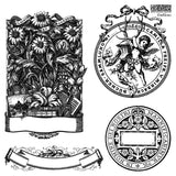 IOD Decor Stamp Emblems  6"x6" Four Sheets with Case by Iron Orchid Designs